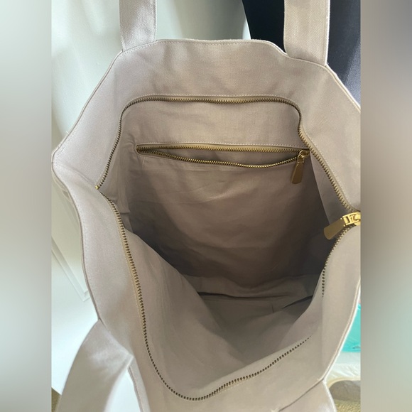 Jimmy Choo Canvas & Gold Hardware Logo Tote Bag Natural - Picture 3 of 5